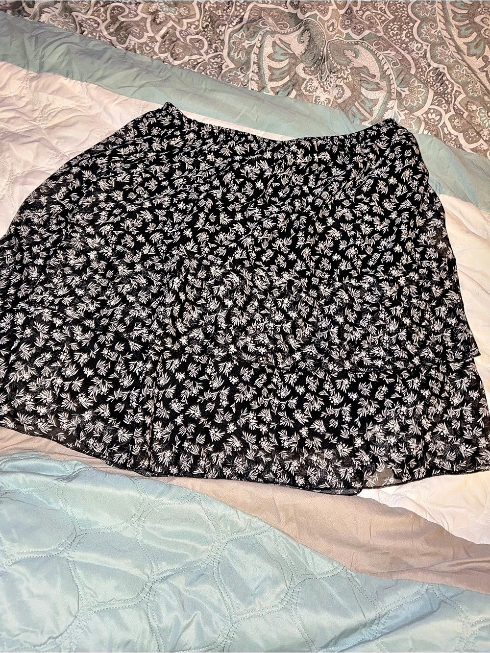 Floral A-Line Skirt in Black & White